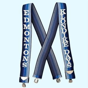 Vintage 60s 70s Klondike Days K Days Edmonton YEG Stretchy Suspenders Blue